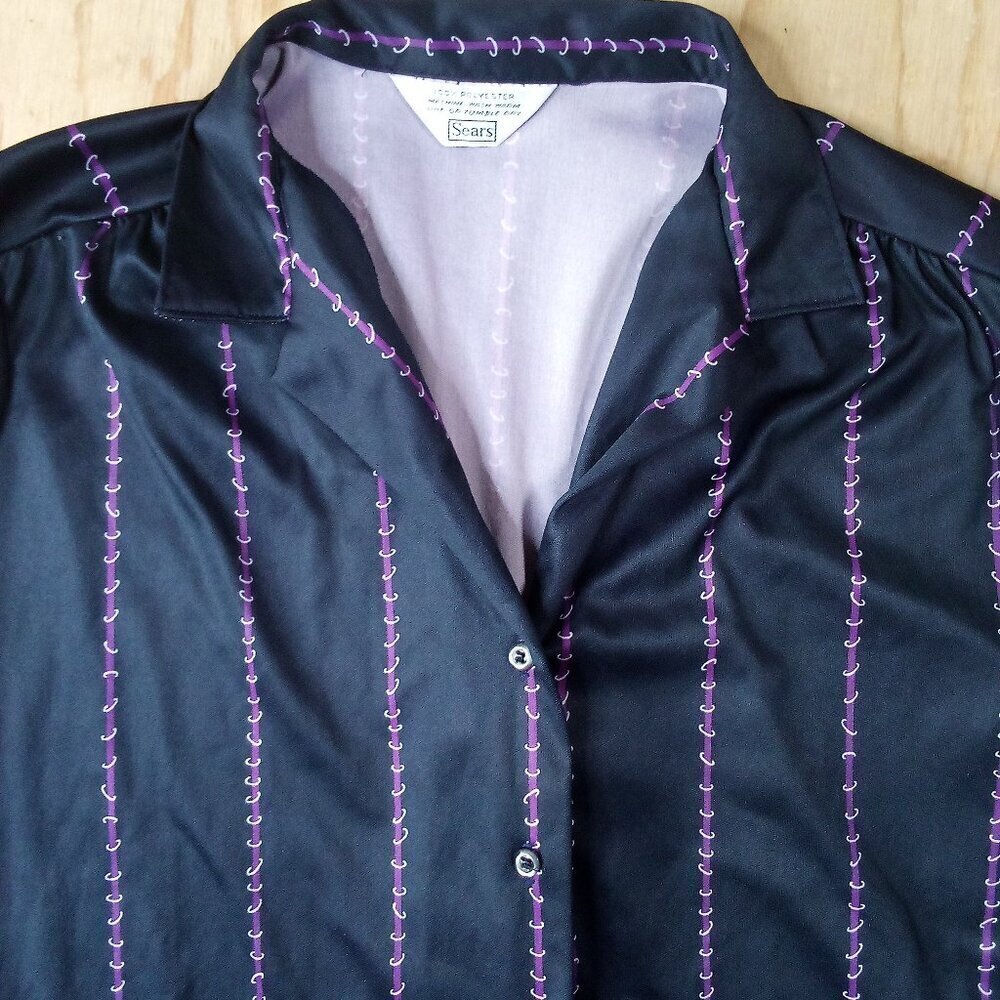 Vintage 70s Sears Ringed Stripes Polyester Disco Shirt